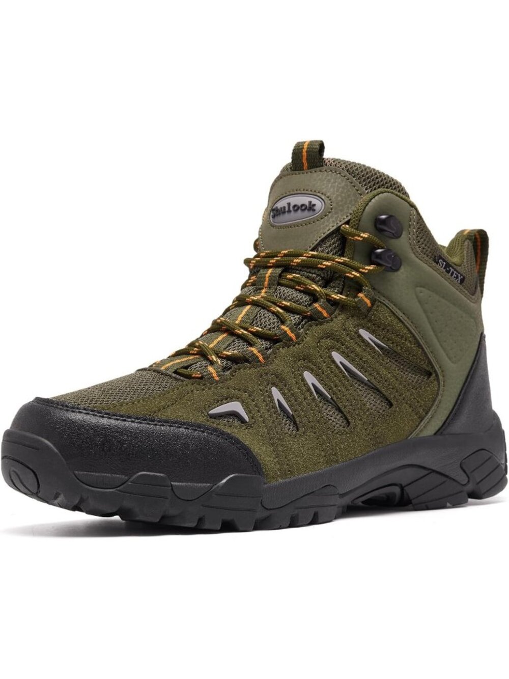 Men's Green Waterproof Shoes Casual Mid Top Round Toe Non Slip Hiking Boots